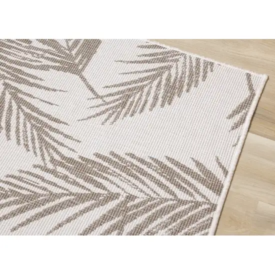 Taupe And Cream Botanical Leaves Area Rug Photo 6