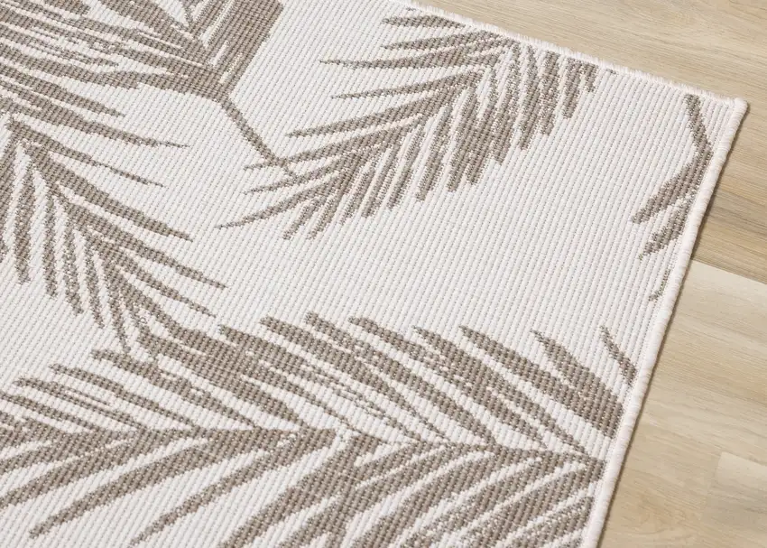 Taupe And Cream Botanical Leaves Area Rug Photo 6