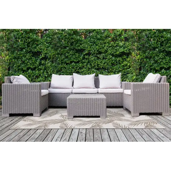 Taupe And Cream Botanical Leaves Area Rug Photo 5