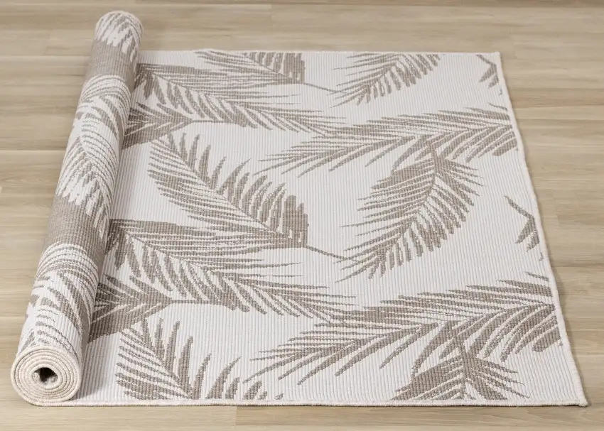 Taupe And Cream Botanical Leaves Area Rug Photo 9
