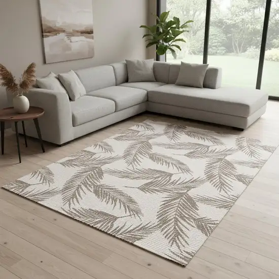 Taupe And Cream Botanical Leaves Area Rug Photo 1