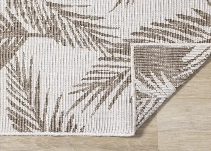 Taupe And Cream Botanical Leaves Area Rug Photo 8