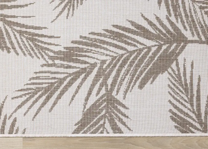 Taupe And Cream Botanical Leaves Area Rug Photo 9