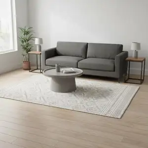 Photo of Taupe And Cream Geometric Area Rug