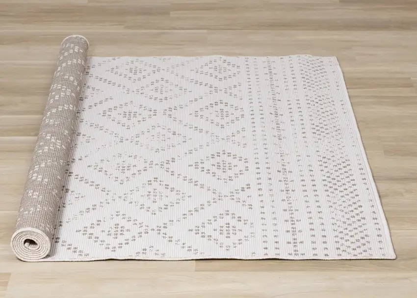 Taupe And Cream Geometric Area Rug Photo 9