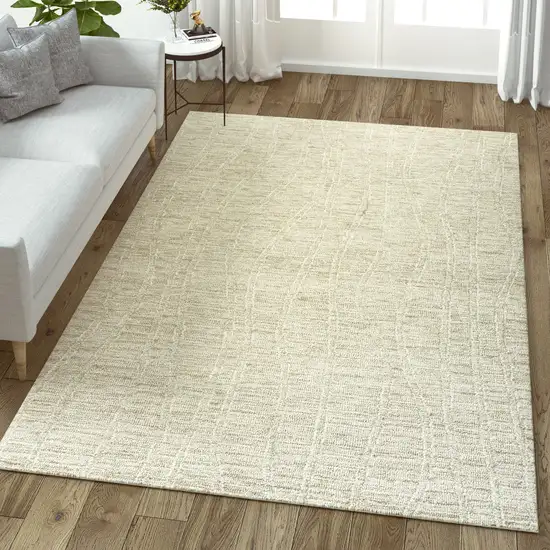 Taupe And Cream Wool Abstract Hand Tufted Square Rug Photo 5