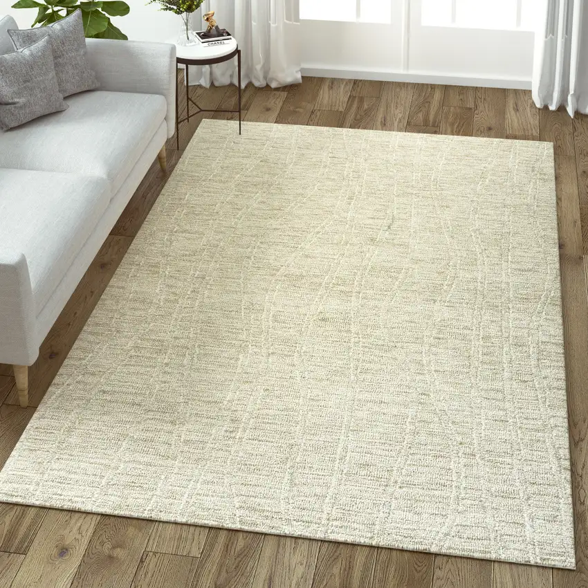 Taupe And Cream Wool Abstract Hand Tufted Square Rug Photo 5