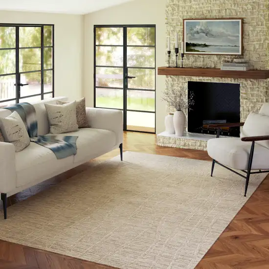 Taupe And Cream Wool Abstract Hand Tufted Square Rug Photo 6