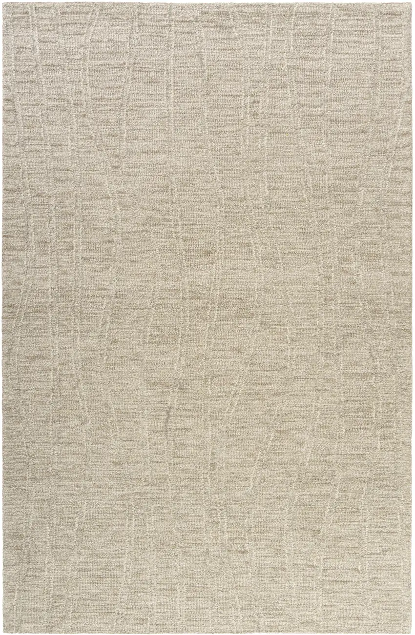 Taupe And Cream Wool Abstract Hand Tufted Square Rug Photo 2