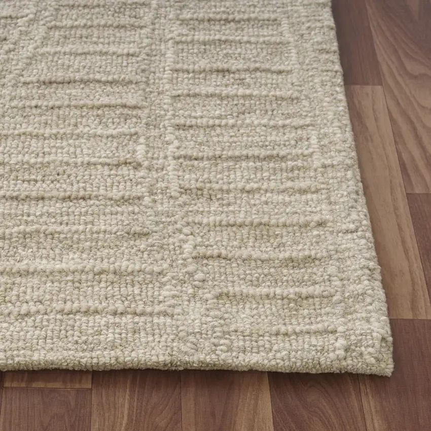 Taupe And Cream Wool Abstract Hand Tufted Square Rug Photo 9