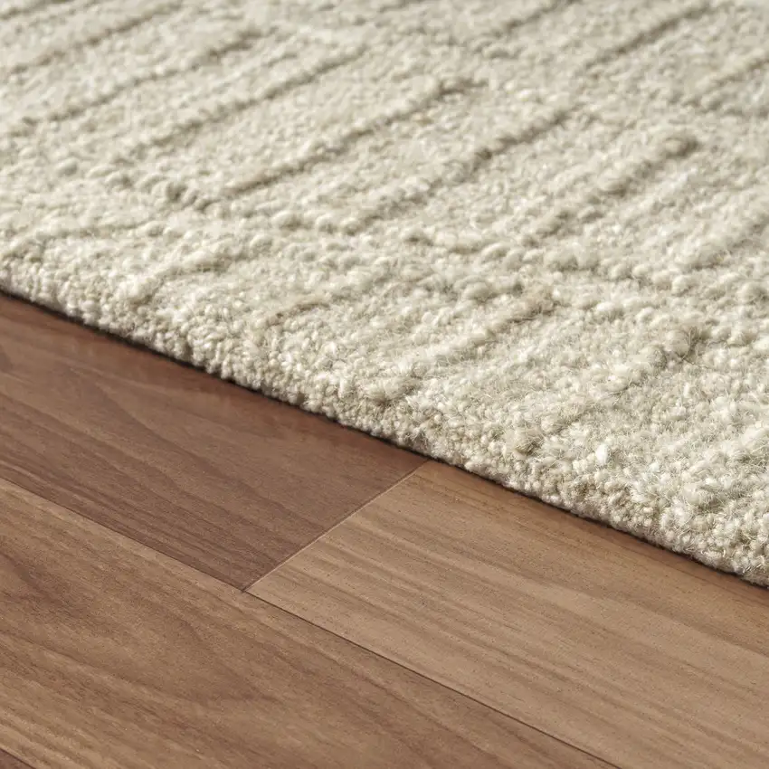 Taupe And Cream Wool Abstract Hand Tufted Square Rug Photo 7