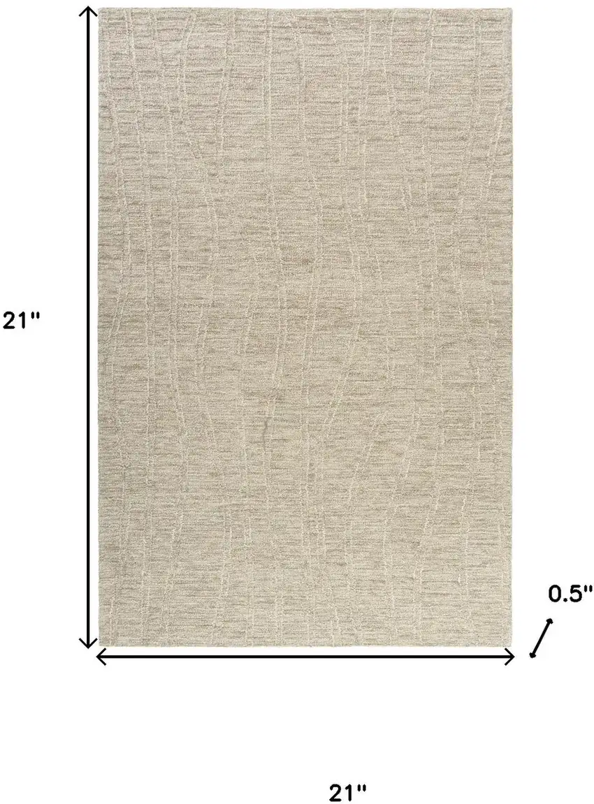 Taupe And Cream Wool Abstract Hand Tufted Square Rug Photo 3