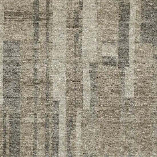 Taupe And Dark Gray Striped Washable Indoor Outdoor Area Rug Photo 5