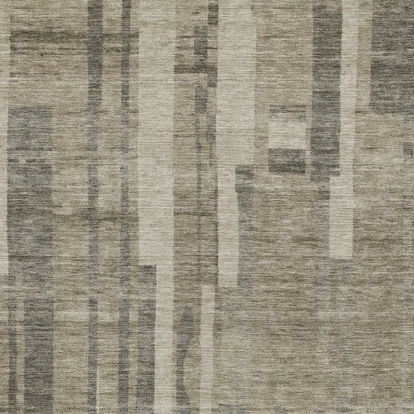 Taupe And Dark Gray Striped Washable Indoor Outdoor Area Rug Photo 5