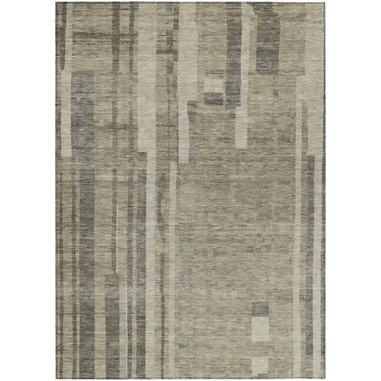Taupe And Dark Gray Striped Washable Indoor Outdoor Area Rug Photo 2