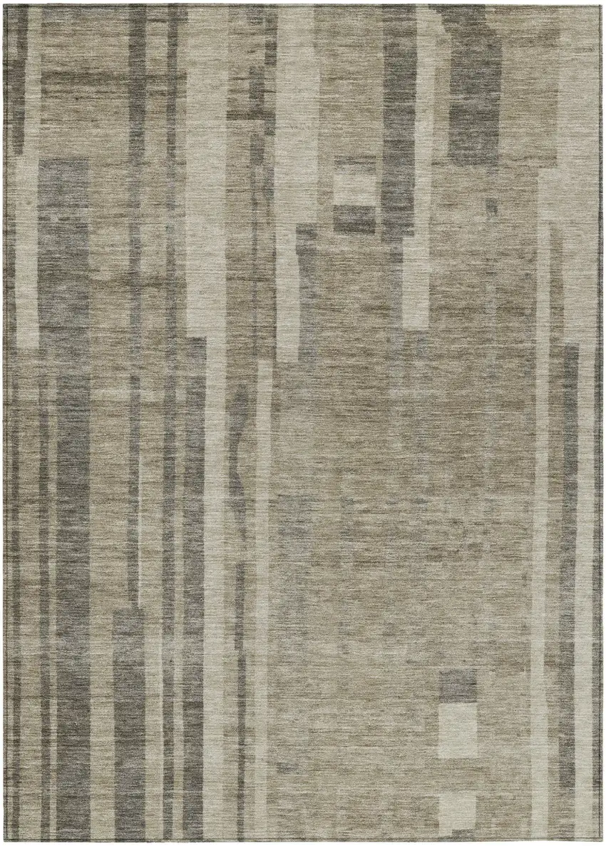 Taupe And Dark Gray Striped Washable Indoor Outdoor Area Rug Photo 2