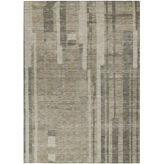 Taupe And Dark Gray Striped Washable Indoor Outdoor Area Rug Photo 6