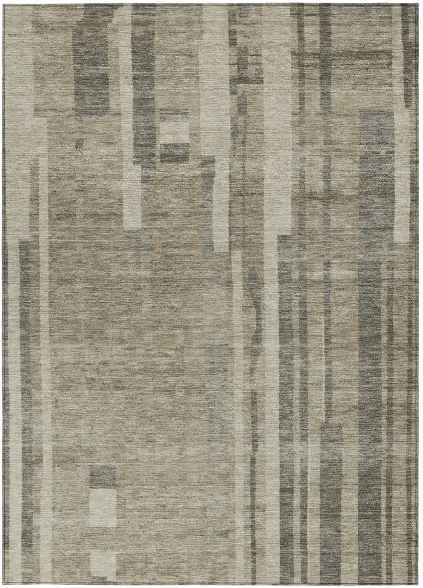 Taupe And Dark Gray Striped Washable Indoor Outdoor Area Rug Photo 6