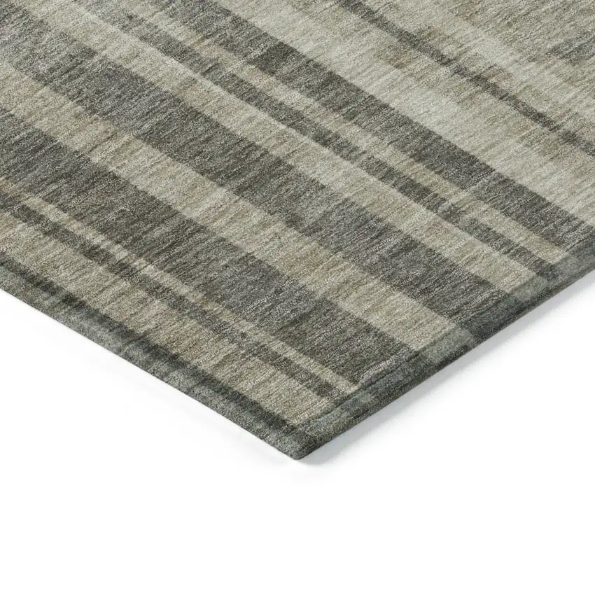 Taupe And Dark Gray Striped Washable Indoor Outdoor Area Rug Photo 4
