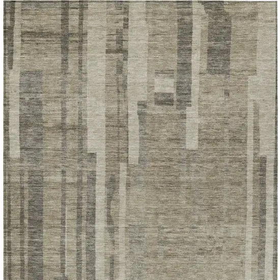 Taupe And Dark Gray Striped Washable Indoor Outdoor Area Rug Photo 5