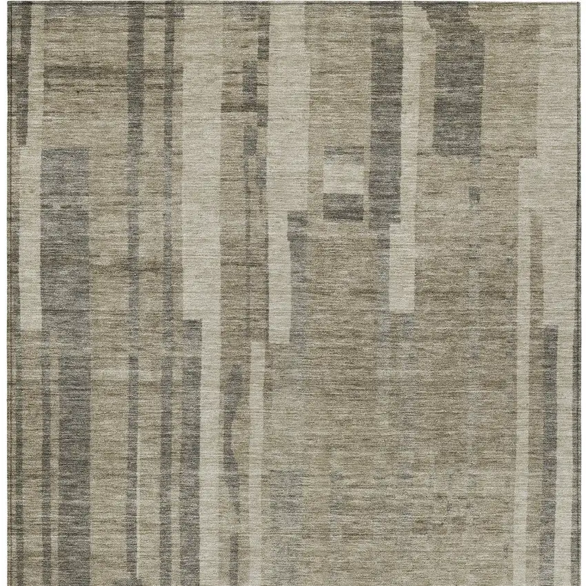 Taupe And Dark Gray Striped Washable Indoor Outdoor Area Rug Photo 6