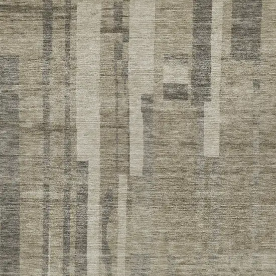 Taupe And Dark Gray Striped Washable Indoor Outdoor Area Rug Photo 5
