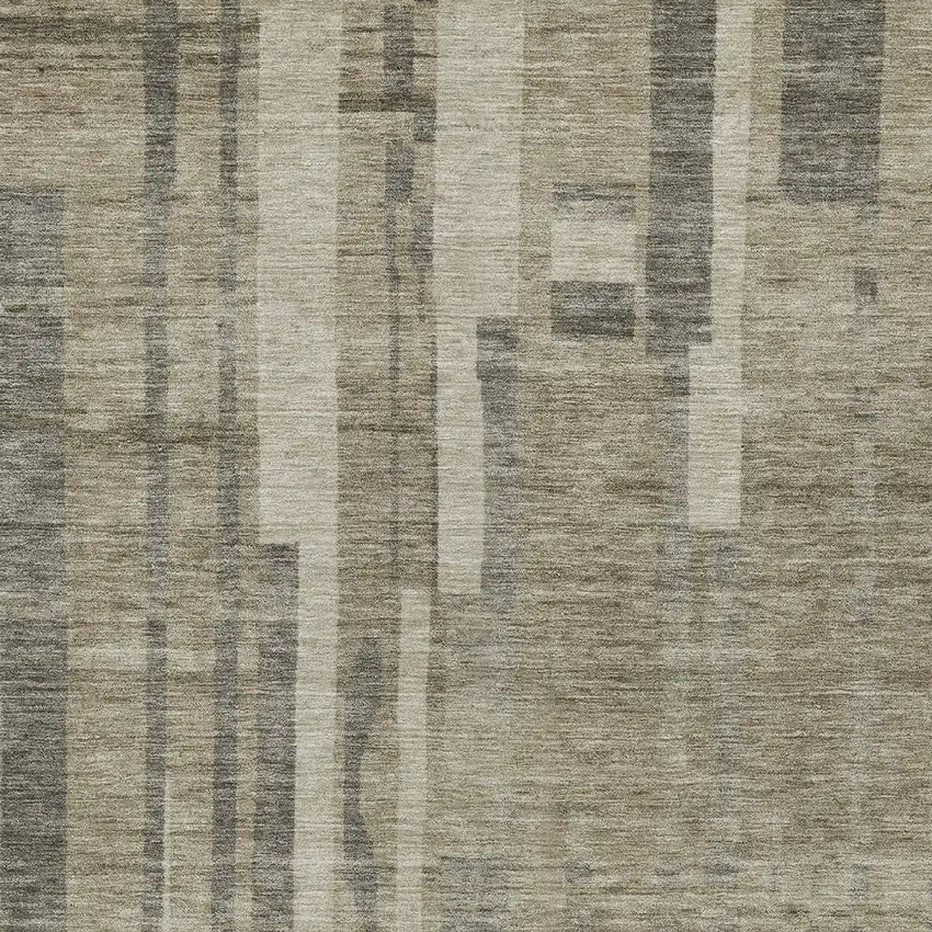 Taupe And Dark Gray Striped Washable Indoor Outdoor Area Rug Photo 5