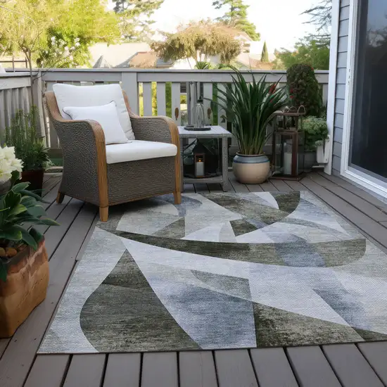 Taupe And Denim Blue Abstract Washable Indoor Outdoor Area Rug Photo 8
