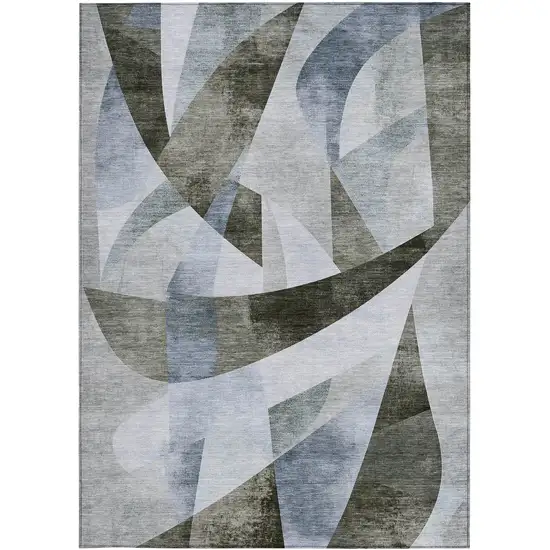 Taupe And Denim Blue Abstract Washable Indoor Outdoor Area Rug Photo 3