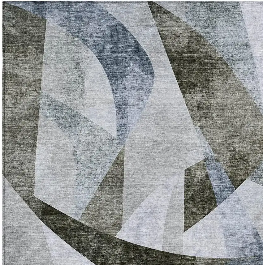 Taupe And Denim Blue Abstract Washable Indoor Outdoor Area Rug Photo 4