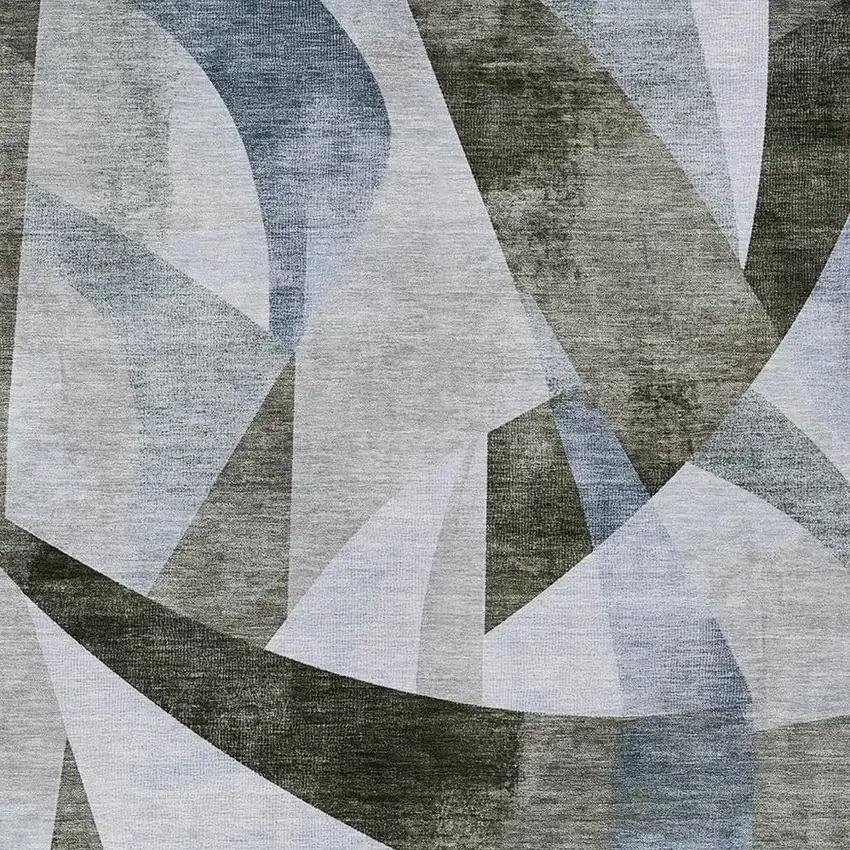 Taupe And Denim Blue Abstract Washable Indoor Outdoor Area Rug Photo 3