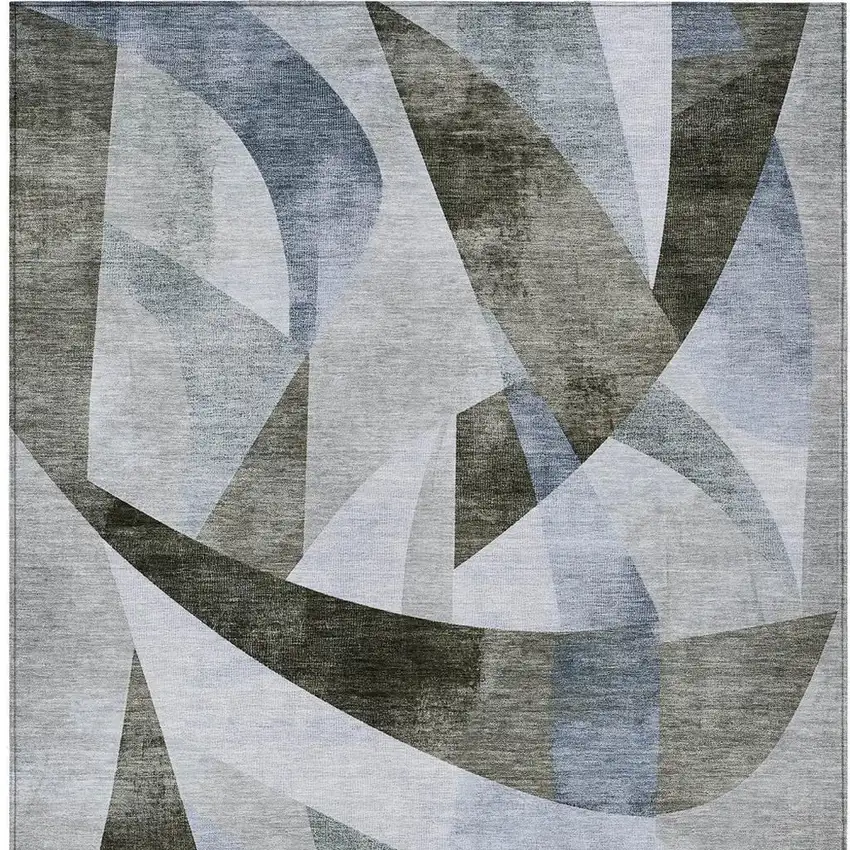 Taupe And Denim Blue Abstract Washable Indoor Outdoor Area Rug Photo 4