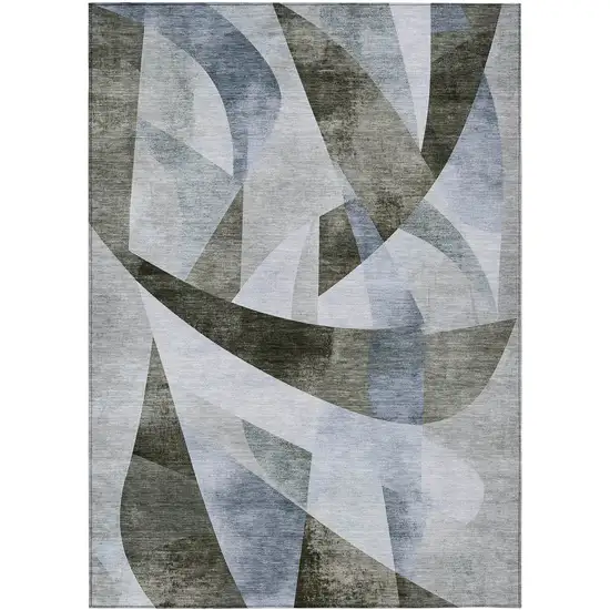 Taupe And Denim Blue Abstract Washable Indoor Outdoor Area Rug Photo 1