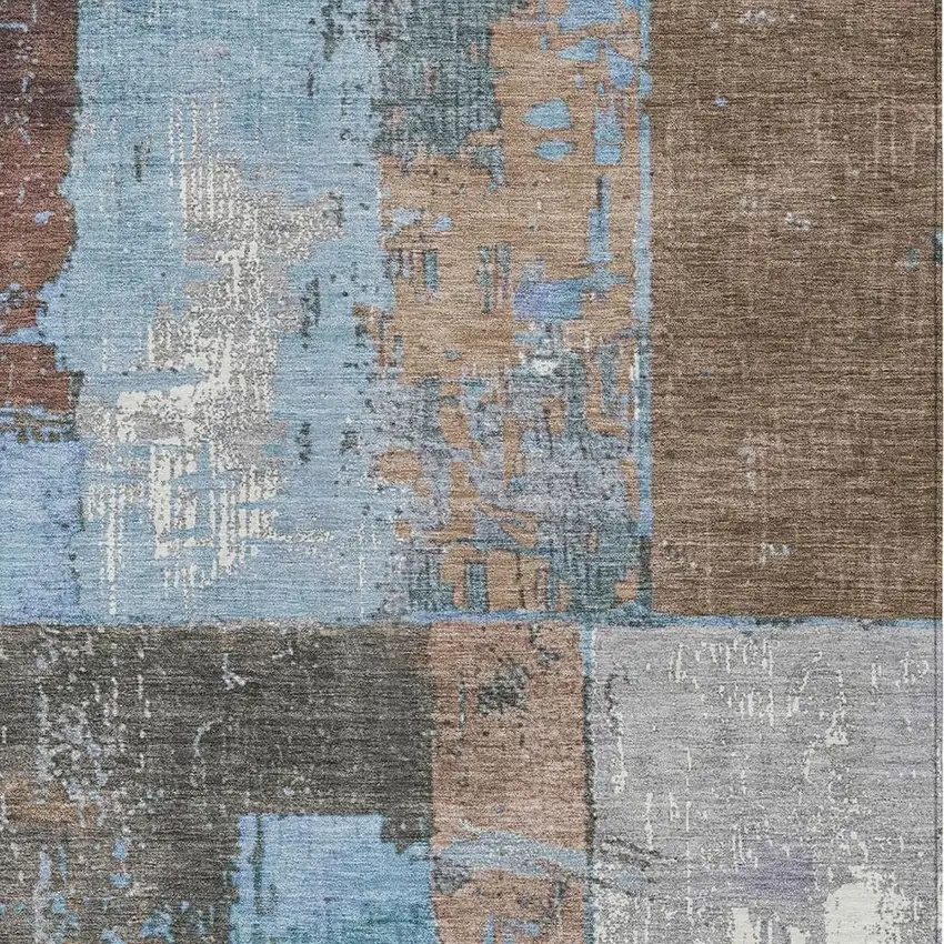 Taupe And Denim Blue Abstract Washable Indoor Outdoor Area Rug Photo 4