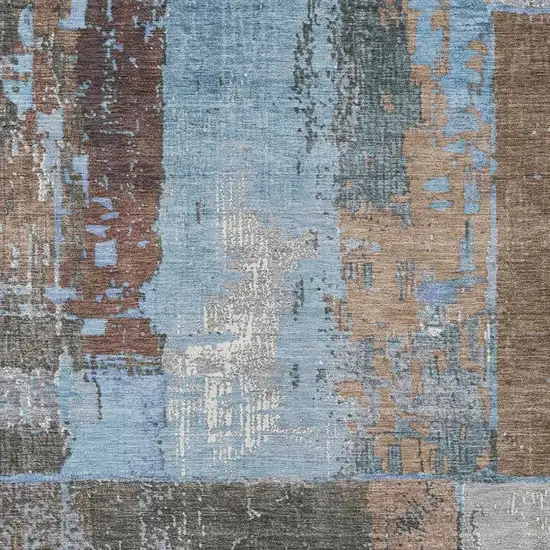 Taupe And Denim Blue Abstract Washable Indoor Outdoor Area Rug Photo 3