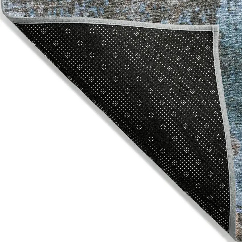 Taupe And Denim Blue Abstract Washable Indoor Outdoor Area Rug Photo 9