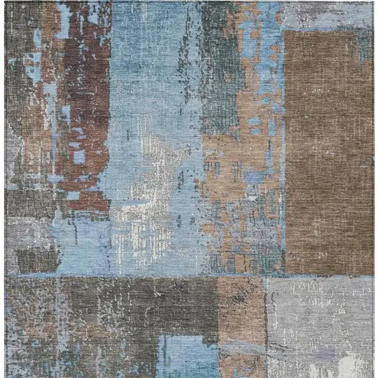 Taupe And Denim Blue Abstract Washable Indoor Outdoor Area Rug Photo 4