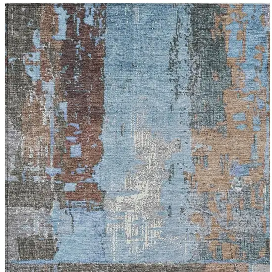 Taupe And Denim Blue Abstract Washable Indoor Outdoor Area Rug Photo 3