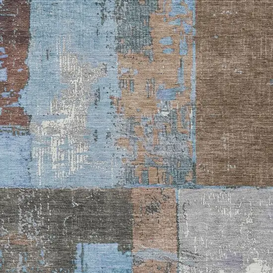Taupe And Denim Blue Abstract Washable Indoor Outdoor Area Rug Photo 3