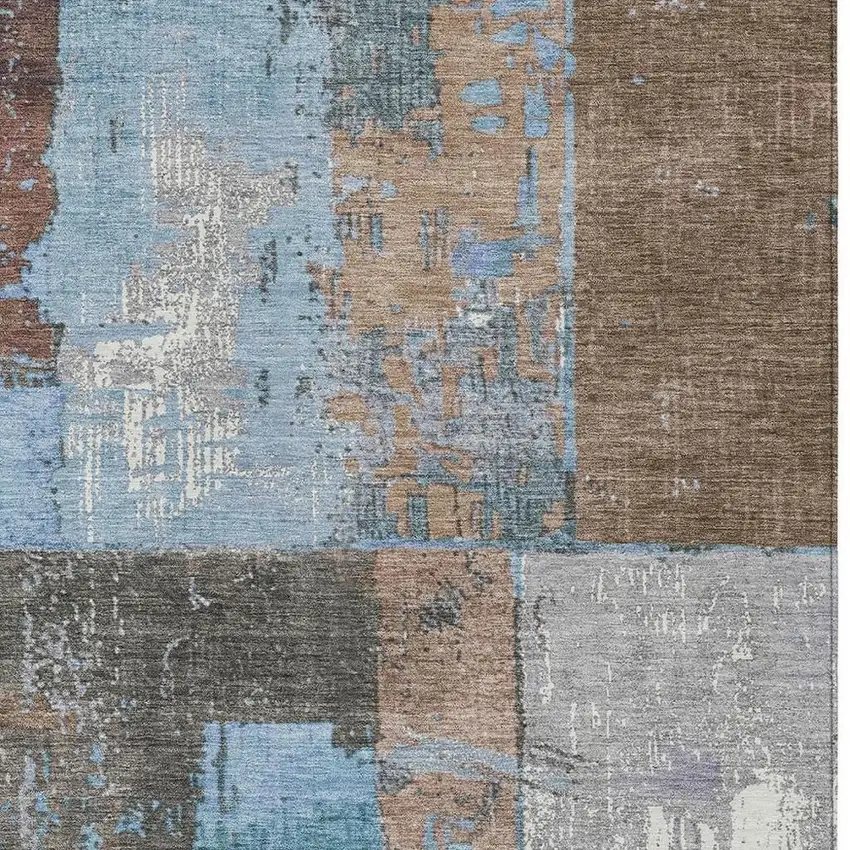 Taupe And Denim Blue Abstract Washable Indoor Outdoor Area Rug Photo 3