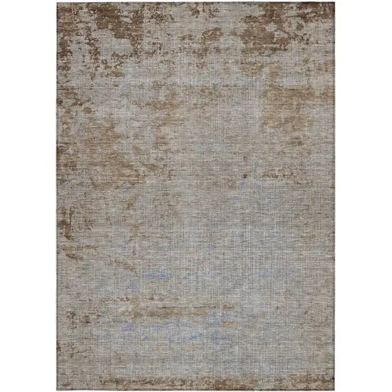 Taupe And Denim Blue Abstract Washable Indoor Outdoor Area Rug Photo 4
