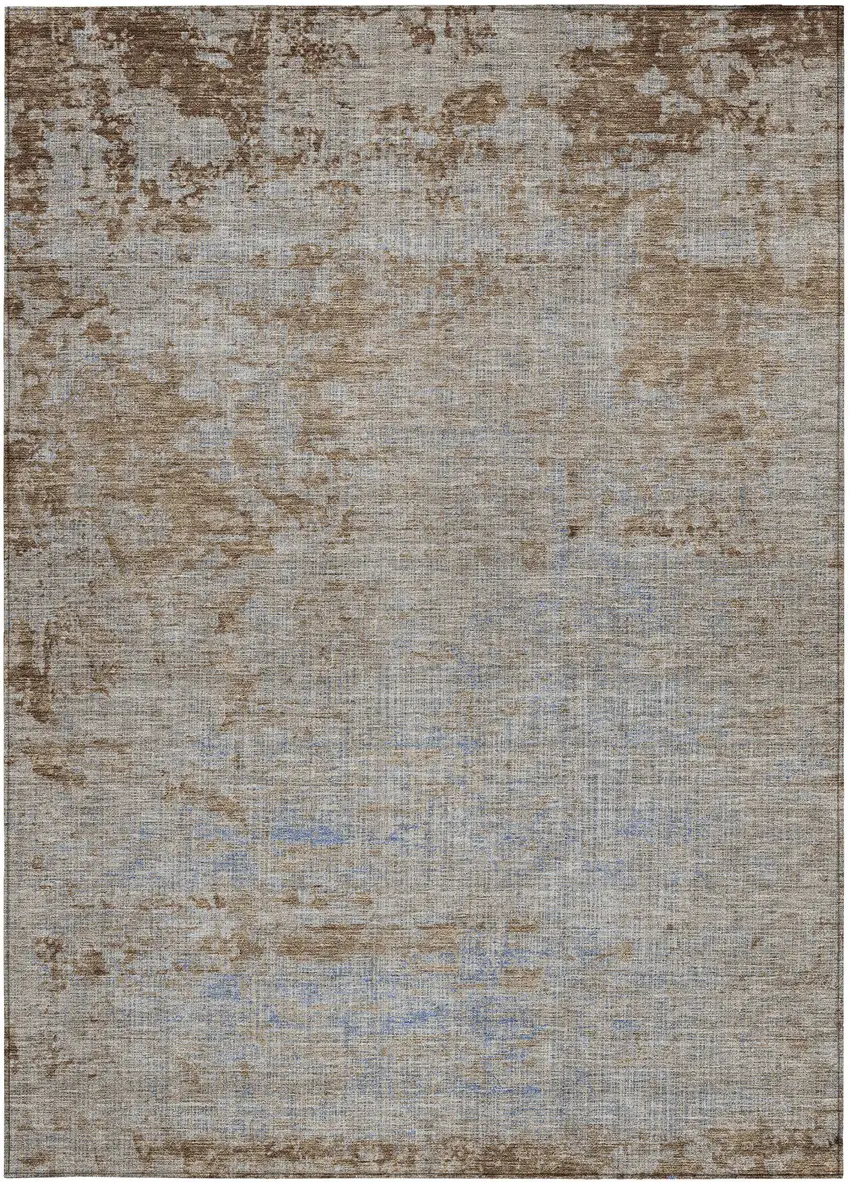 Taupe And Denim Blue Abstract Washable Indoor Outdoor Area Rug Photo 4