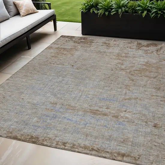 Taupe And Denim Blue Abstract Washable Indoor Outdoor Area Rug Photo 2