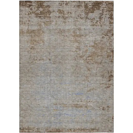 Taupe And Denim Blue Abstract Washable Indoor Outdoor Area Rug Photo 1