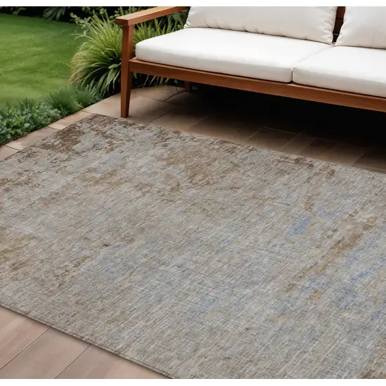 Taupe And Denim Blue Abstract Washable Indoor Outdoor Area Rug Photo 2