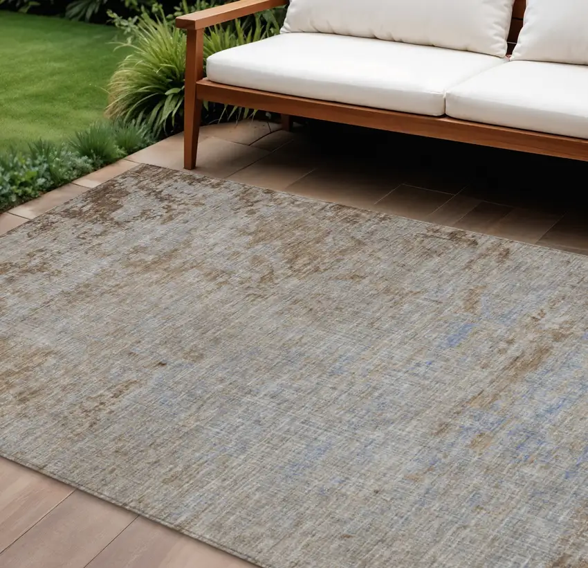 Taupe And Denim Blue Abstract Washable Indoor Outdoor Area Rug Photo 2