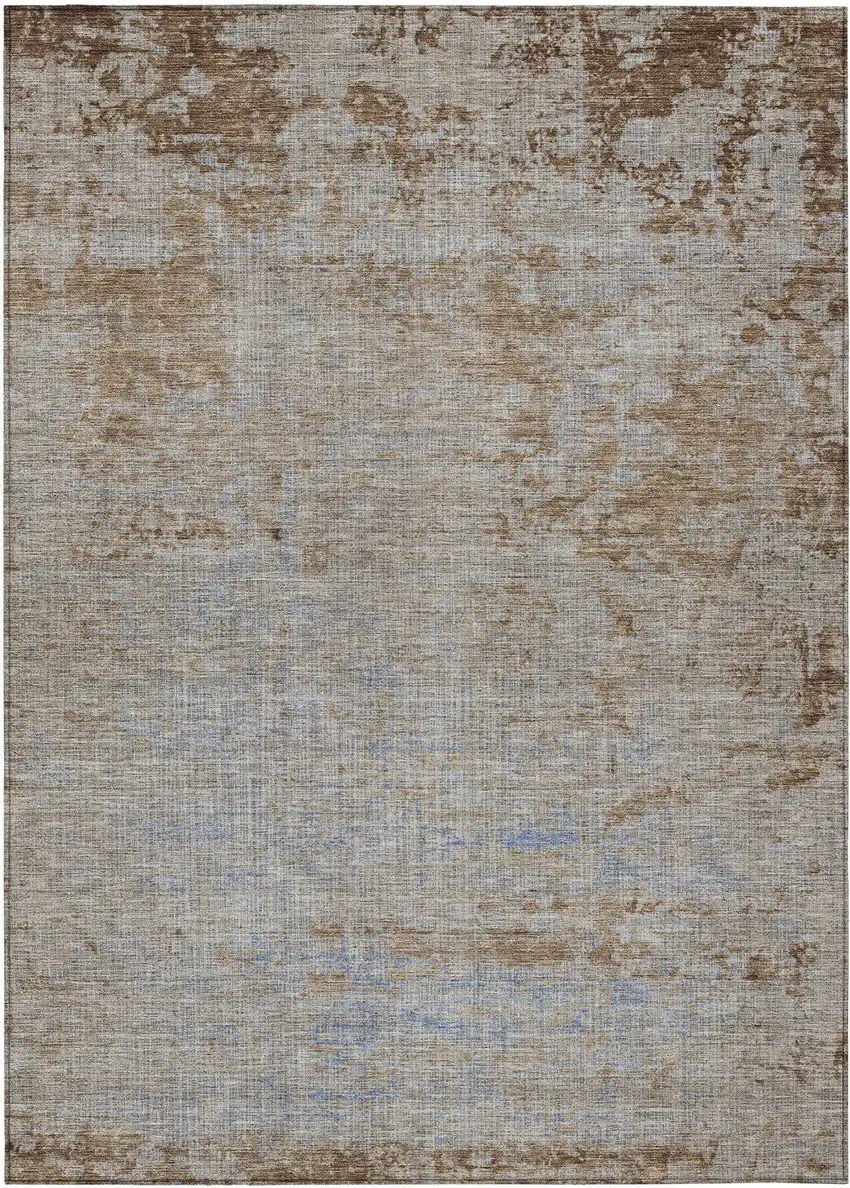 Taupe And Denim Blue Abstract Washable Indoor Outdoor Area Rug Photo 1