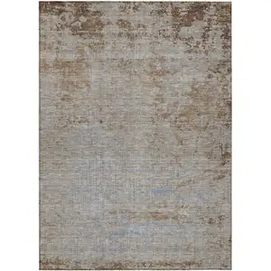 Photo of Taupe And Denim Blue Abstract Washable Indoor Outdoor Area Rug
