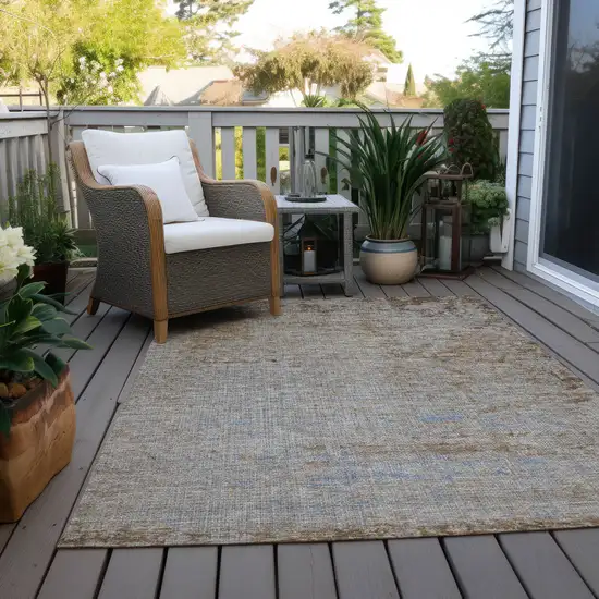 Taupe And Denim Blue Abstract Washable Indoor Outdoor Area Rug Photo 5