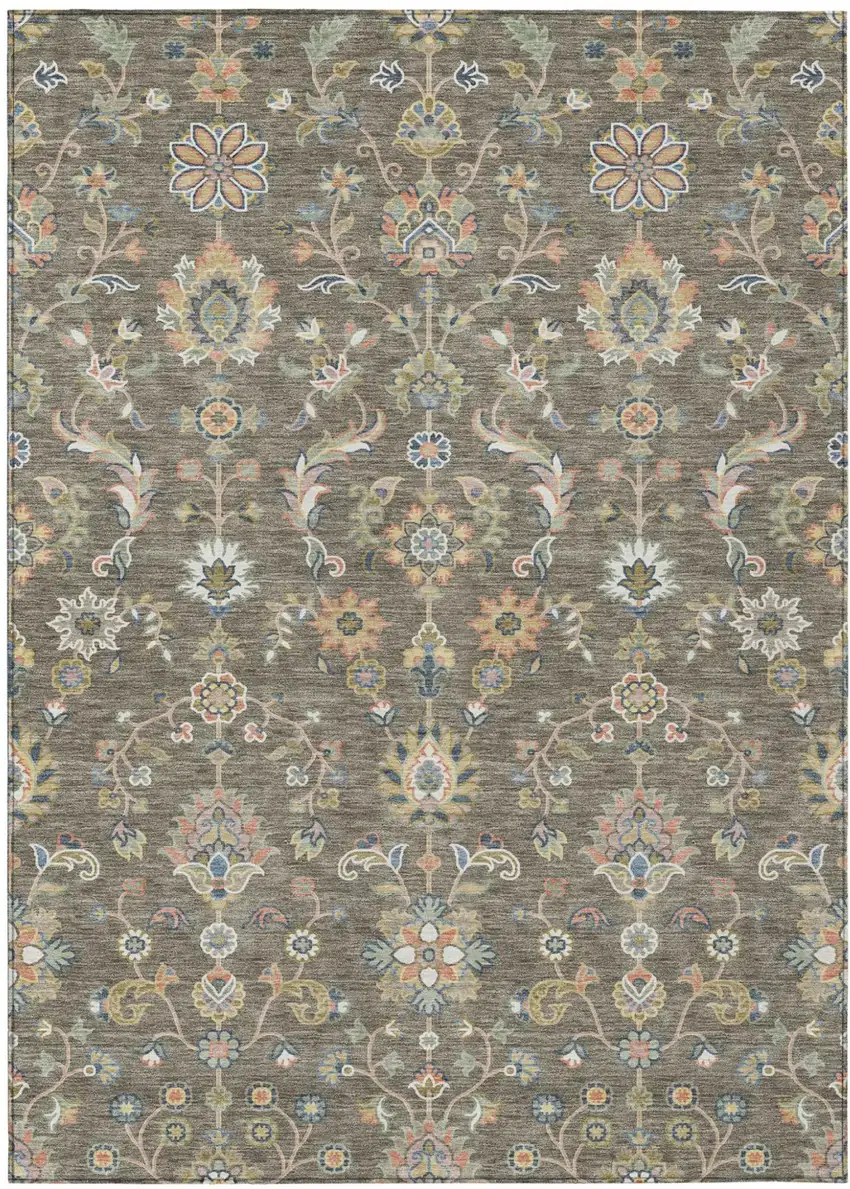 Taupe And Denim Blue Abstract Washable Indoor Outdoor Area Rug Photo 1
